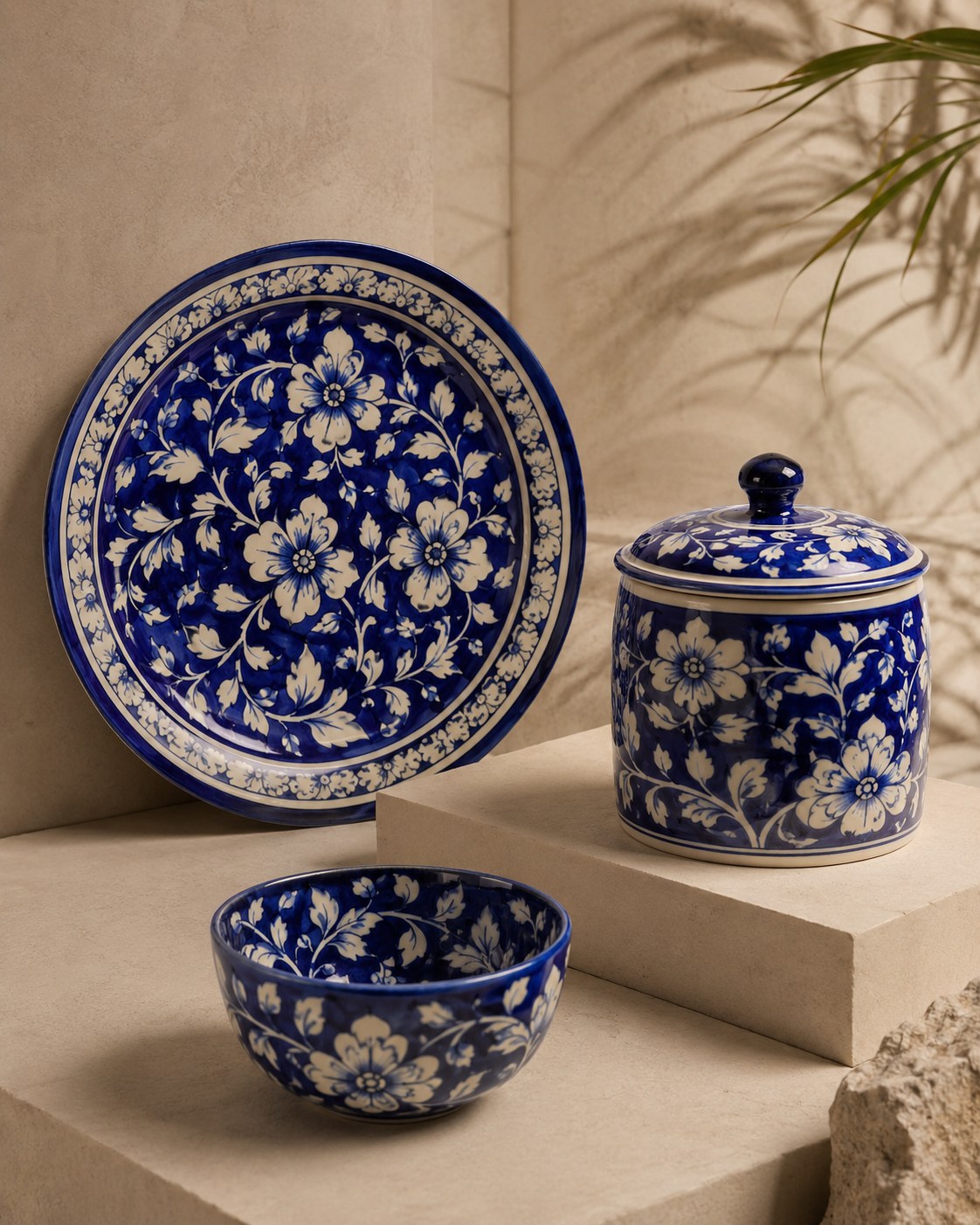 Blue pottery serveware set